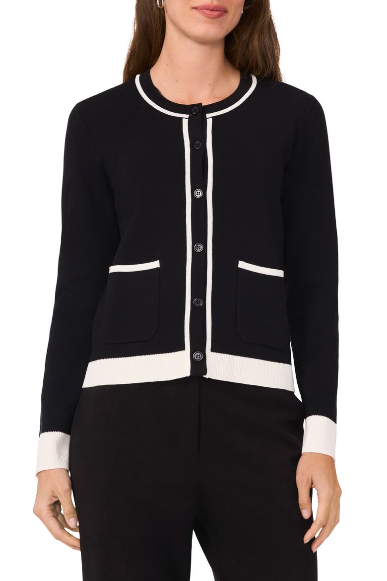 Contrast Trim Cardigan, Main, color, RICH BLACK