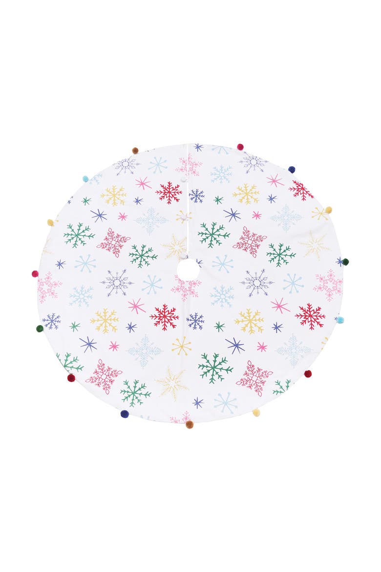 Boho Snowflakes 100% Cotton Christmas Tree Skirt 54", Main, color, Blue