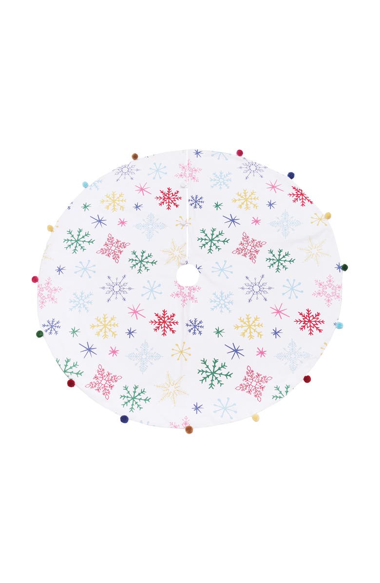carol & frank Boho Snowflakes 100% Cotton Christmas Tree Skirt 54", Main, color, Blue