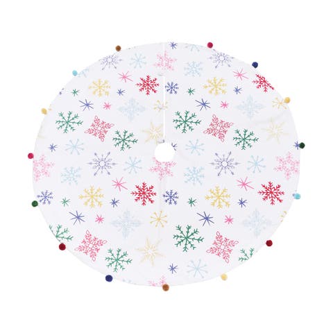 Boho Snowflakes 100% Cotton Christmas Tree Skirt 54"