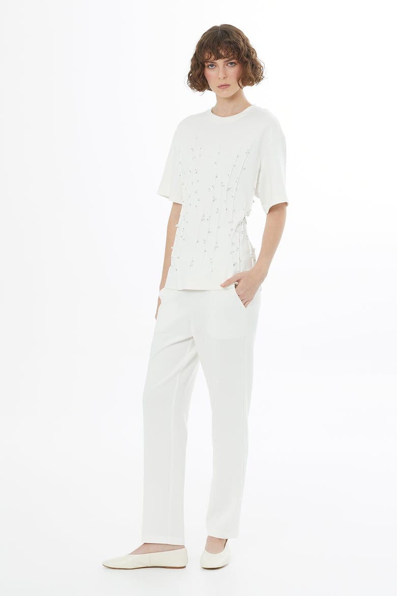 Ecru Embroidered Detail T-Shirt, Alternate, color, Ivory