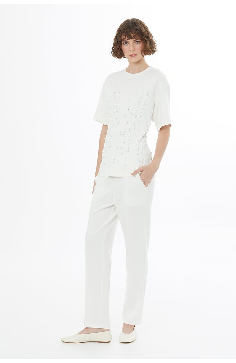 Gizia Ecru Embroidered Detail T-Shirt, Alternate, color, Ivory