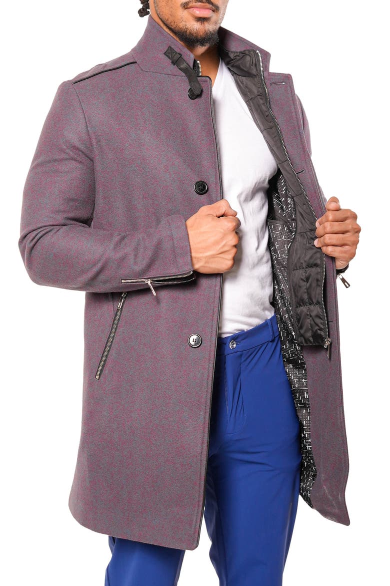 Captainbordeaux Blue Wool Blend Car Coat with Quilted Bib, Alternate, color, BLUE