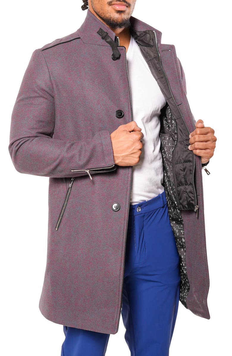 Maceoo Captainbordeaux Blue Wool Blend Car Coat with Quilted Bib, Alternate, color, Blue