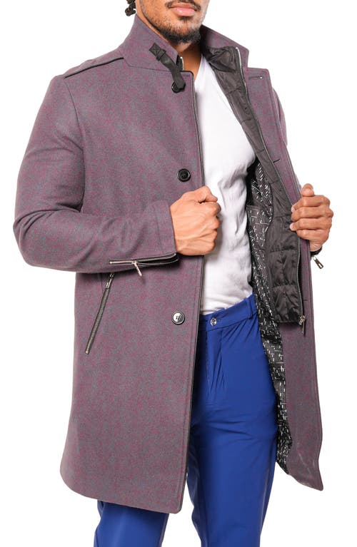 Maceoo Captainbordeaux Blue Wool Blend Car Coat With Quilted Bib In Blue