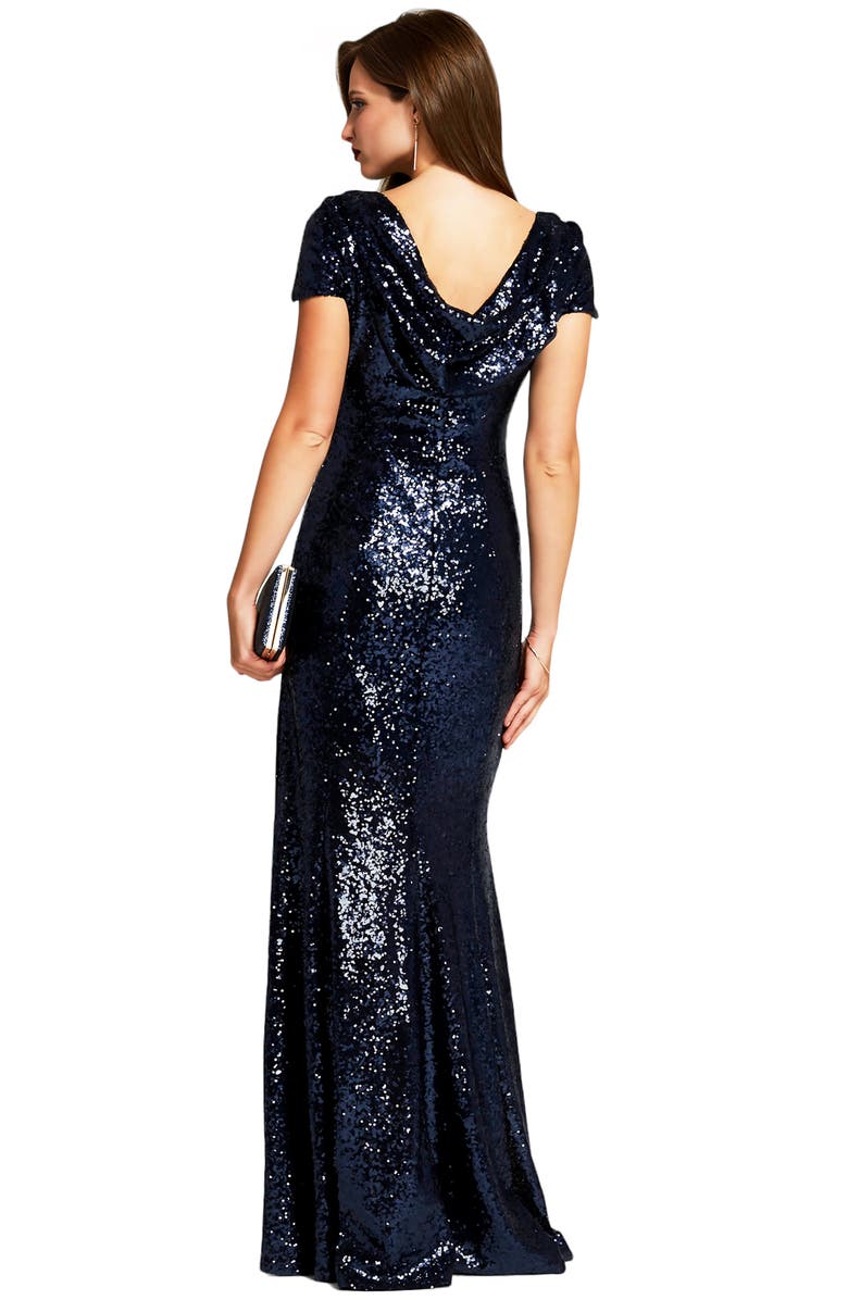 HotSquash London Clothing Mermaid Shape Sequin Gown with Cowl Back, Alternate, color, Navy