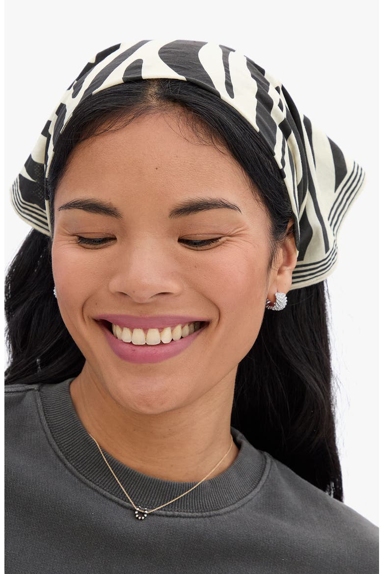 Zebra Stripe Bandana Scarf, Main, color, CREAM W BLACK ZEBRA
