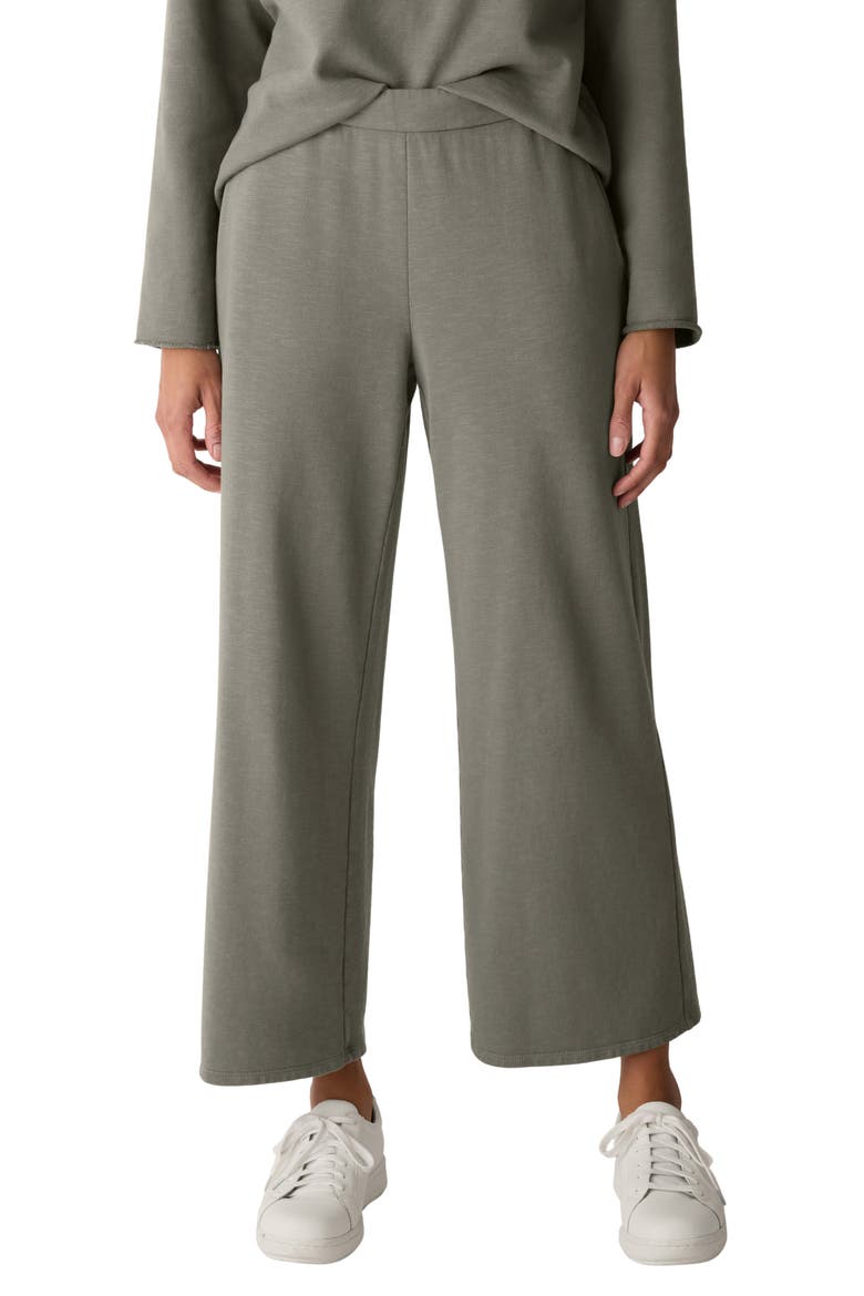 Wide Leg Organic Cotton Terry Pants, Main, color, BAYLEAF