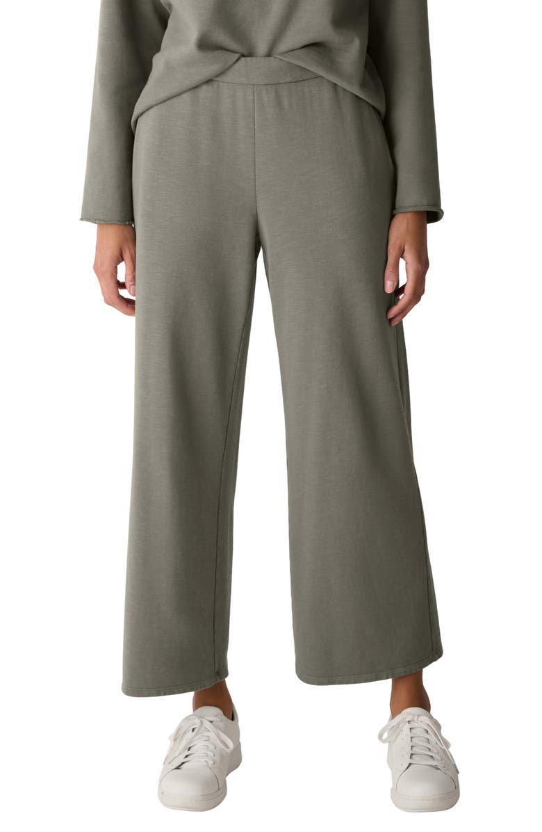 Eileen Fisher Wide Leg Organic Cotton Terry Pants, Main, color, Bayleaf