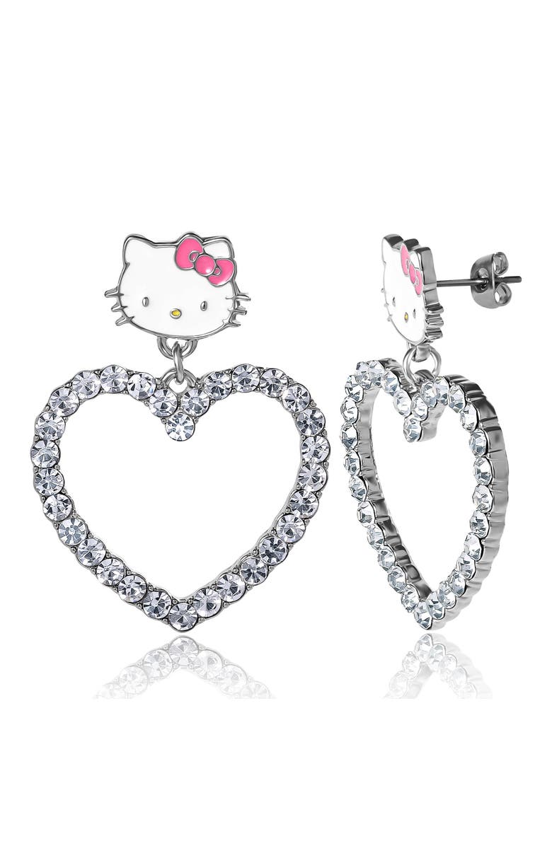 Hello Kitty Heart Dangle Drop Earrings, Alternate, color, Silver