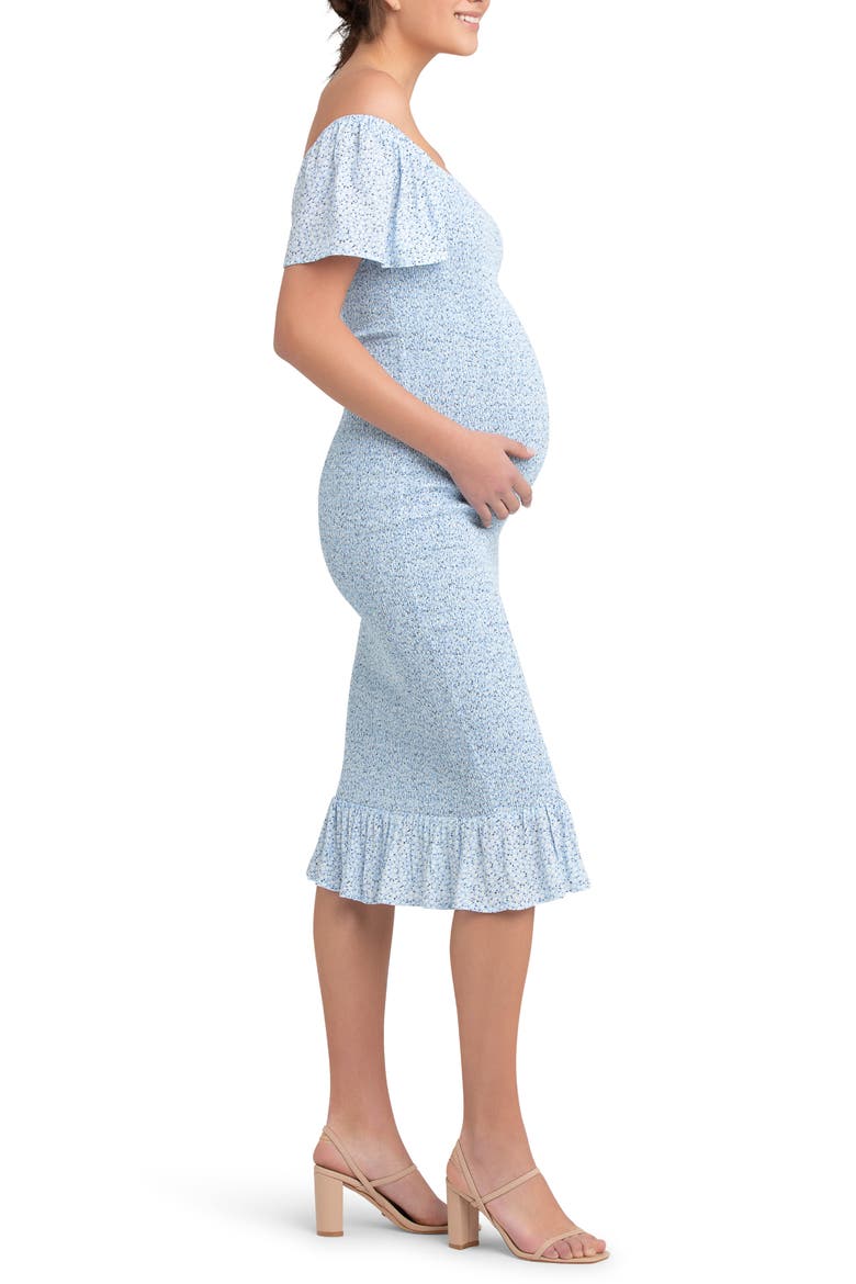 Selma Shirred Fitted Midi Dress, Alternate, color, PALE BLUE