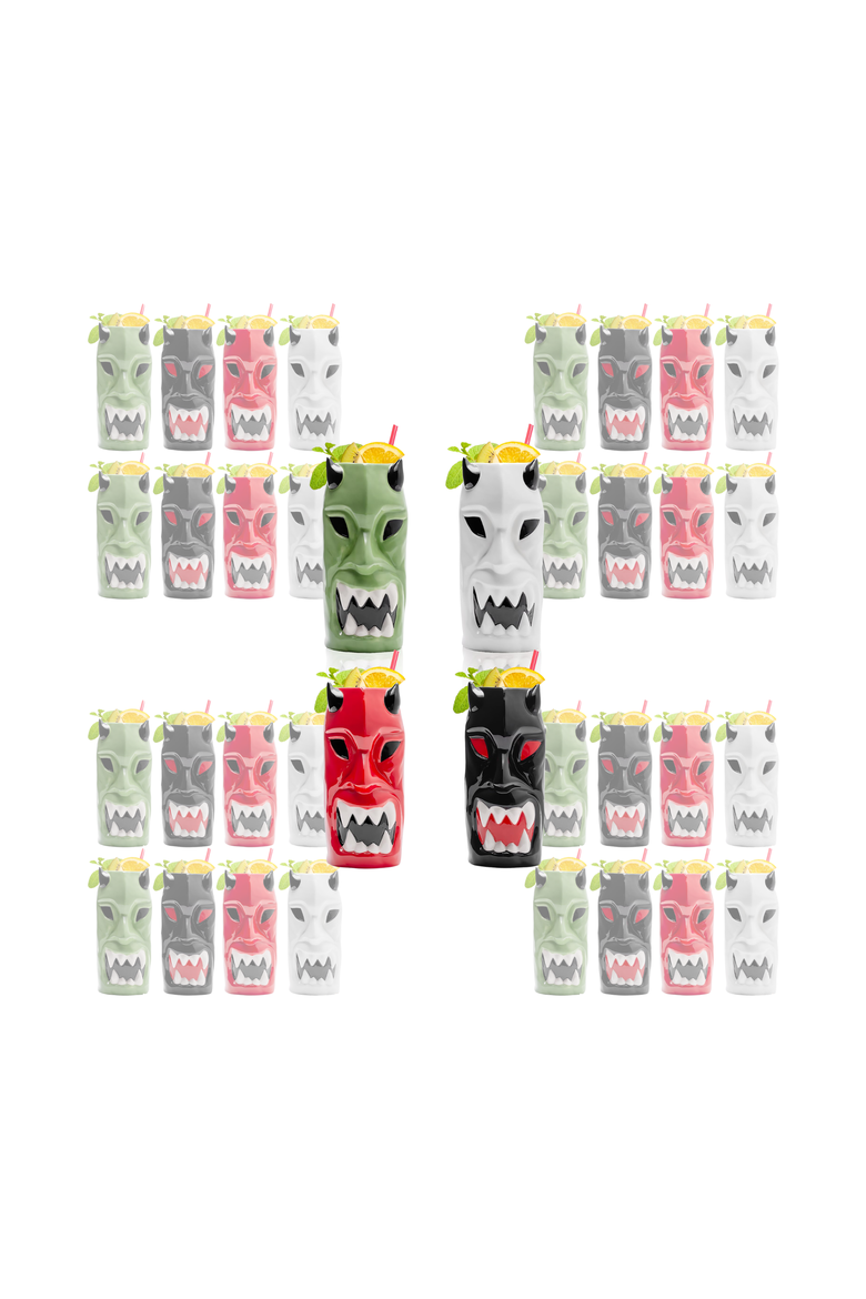 Ceramic Horned Hawaiian Tiki Mugs - Set of 4, Alternate, color, Multicolor