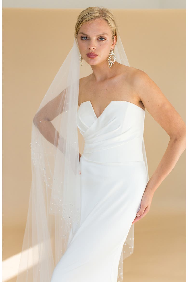 Kalonice Crystal & Imitation Floor Length Chapel Veil (Nordstrom Exclusive), Alternate, color, IVORY