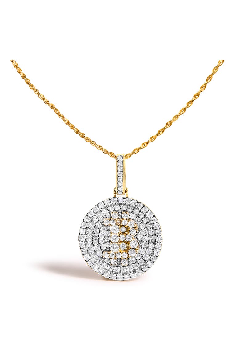 10K Yellow Gold 2-1/3 Cttw Diamond Bitcoin Letter B Pendant Necklace, Main, color, Yellow Gold