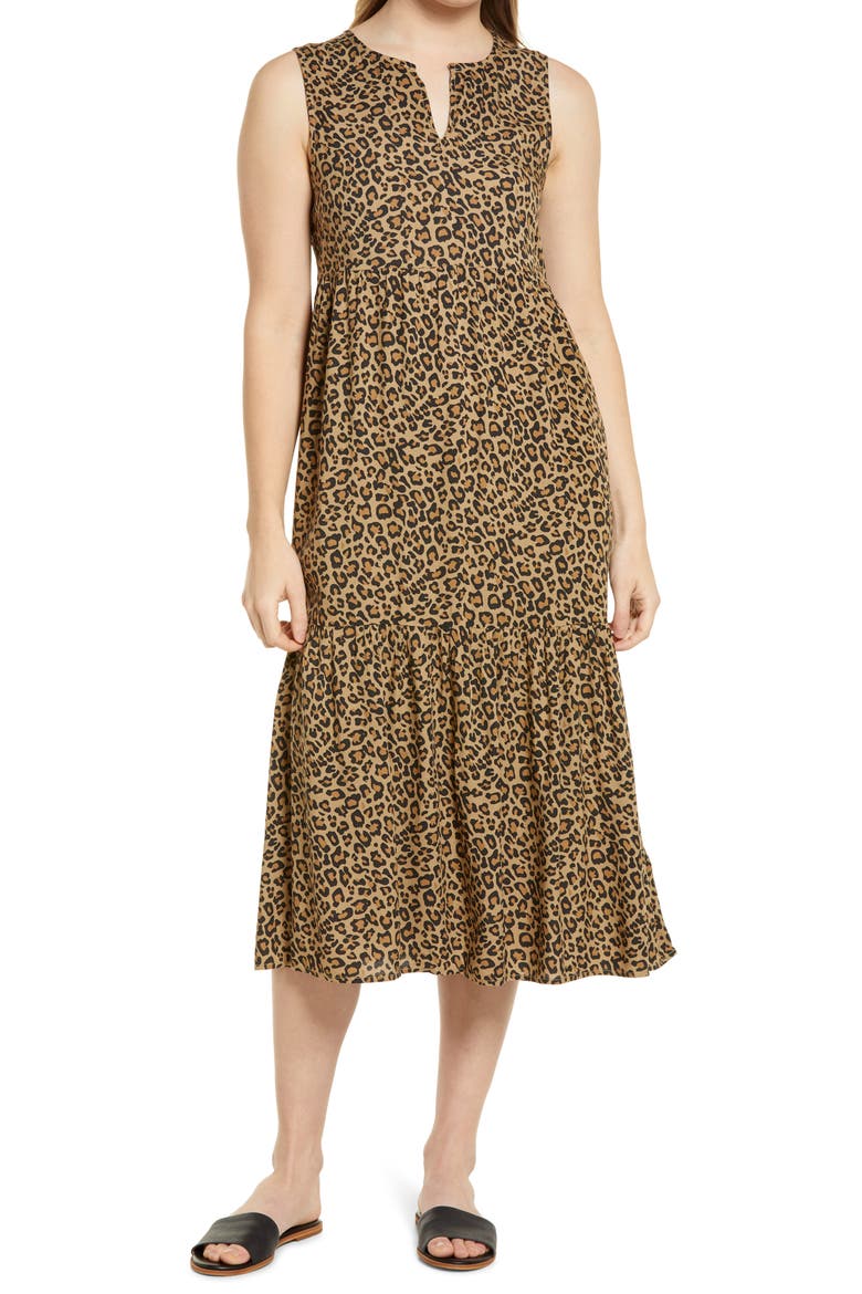 Ireana Tiered Ruffle Midi Dress, Main, color, ANIMAL