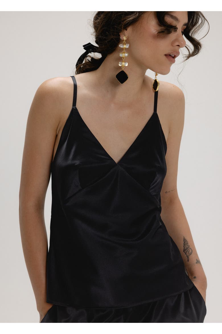 V-Neck Sleeveless Silk Blouse, Main, color, Black