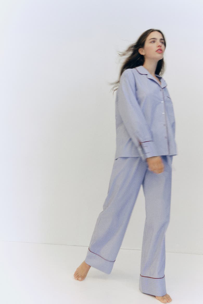 Cotton Poplin Pajamas, Alternate, color, Blue/white striped