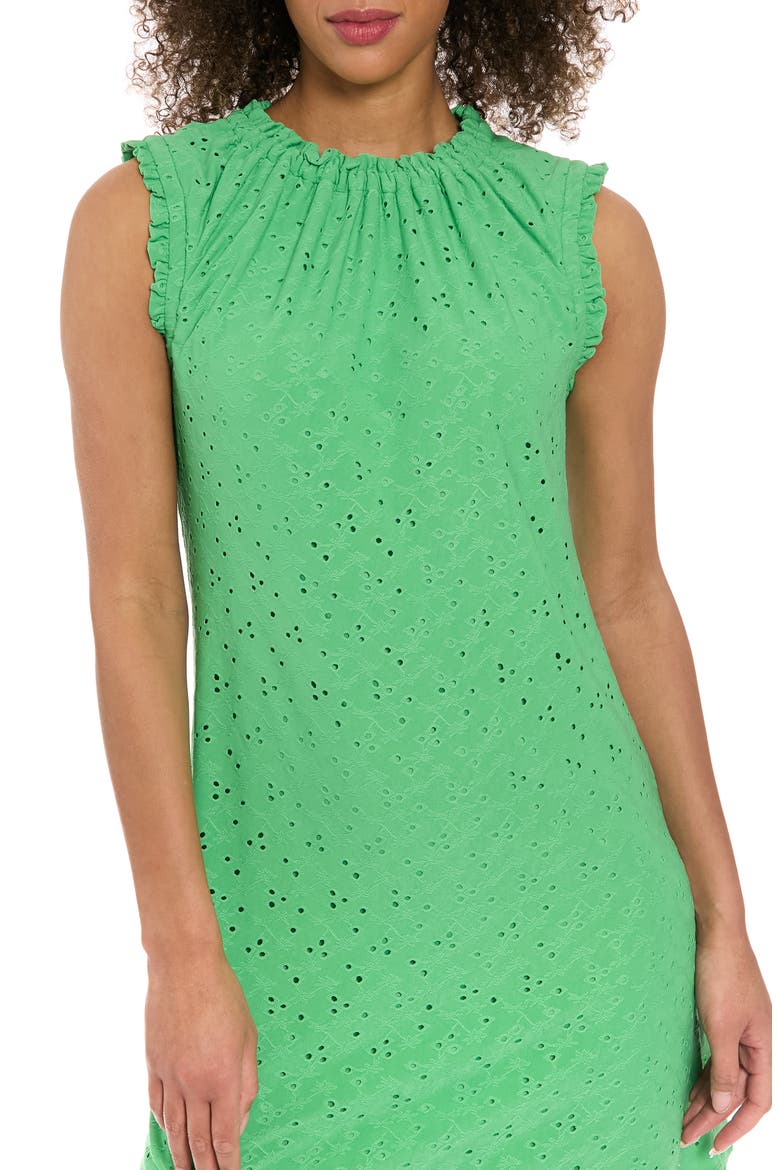 Ruffle Neck Eyelet Minidress, Alternate, color, MING GREEN