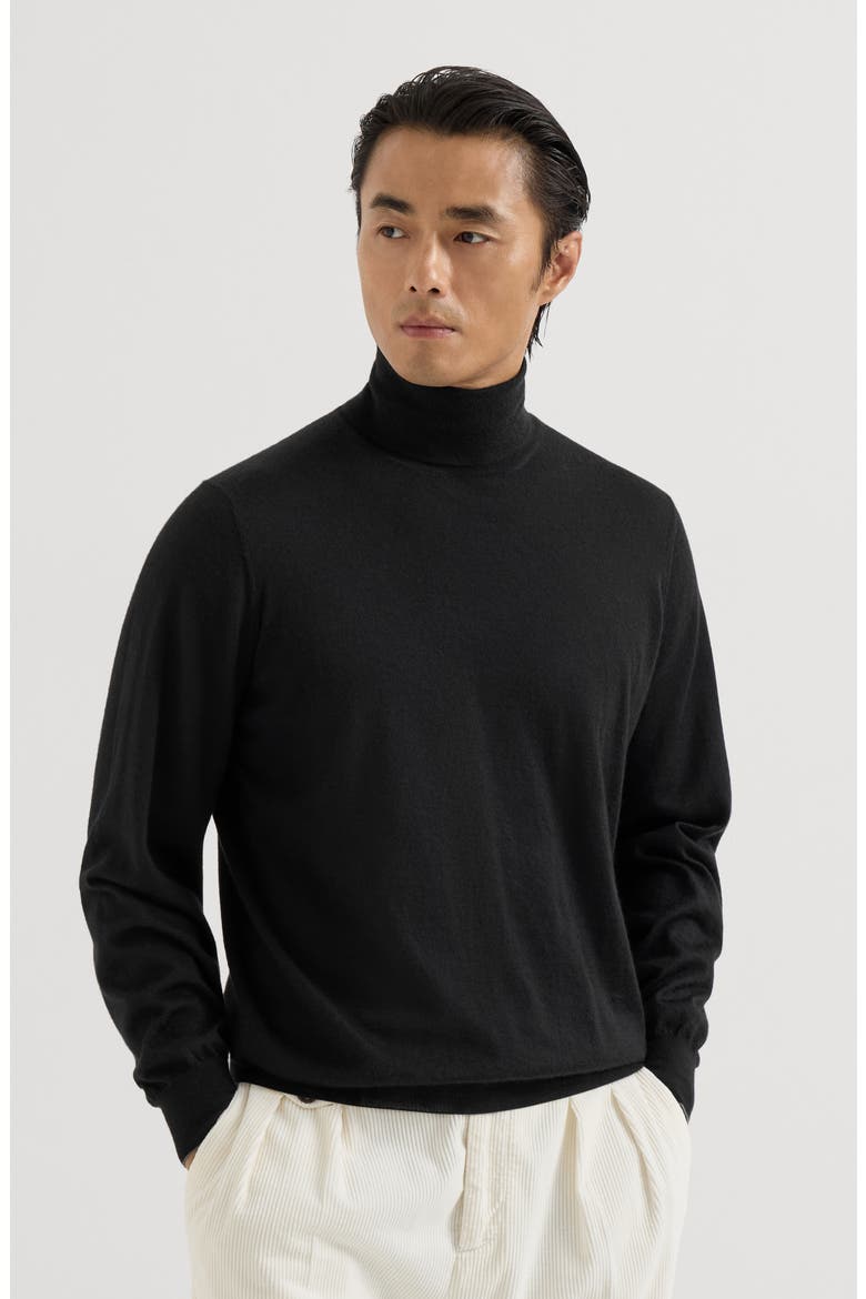 Cashmere and silk lightweight turtleneck sweater, Main, color, Black
