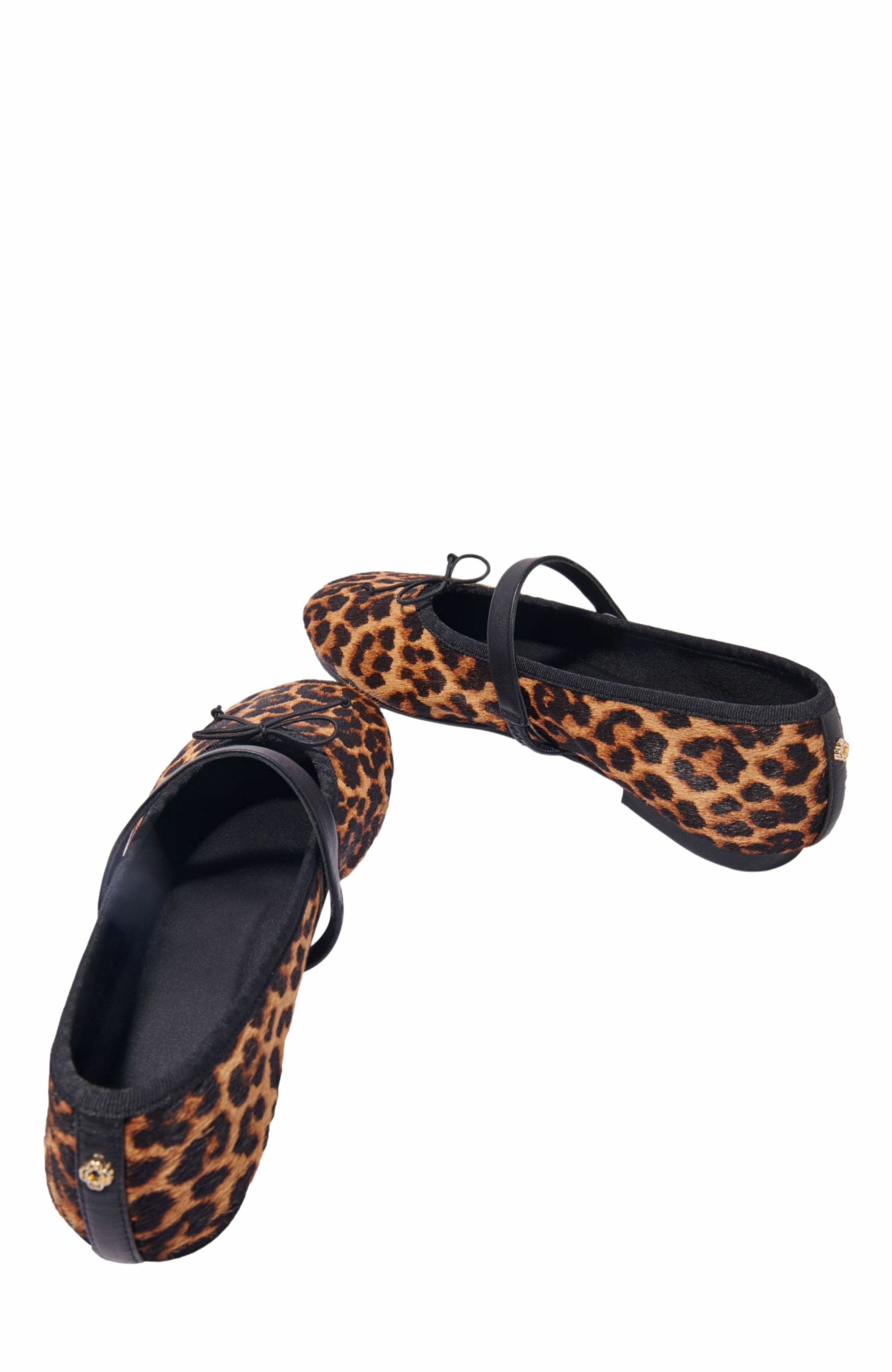 maje Leopard-effect leather ballet flats, Alternate, color, 
