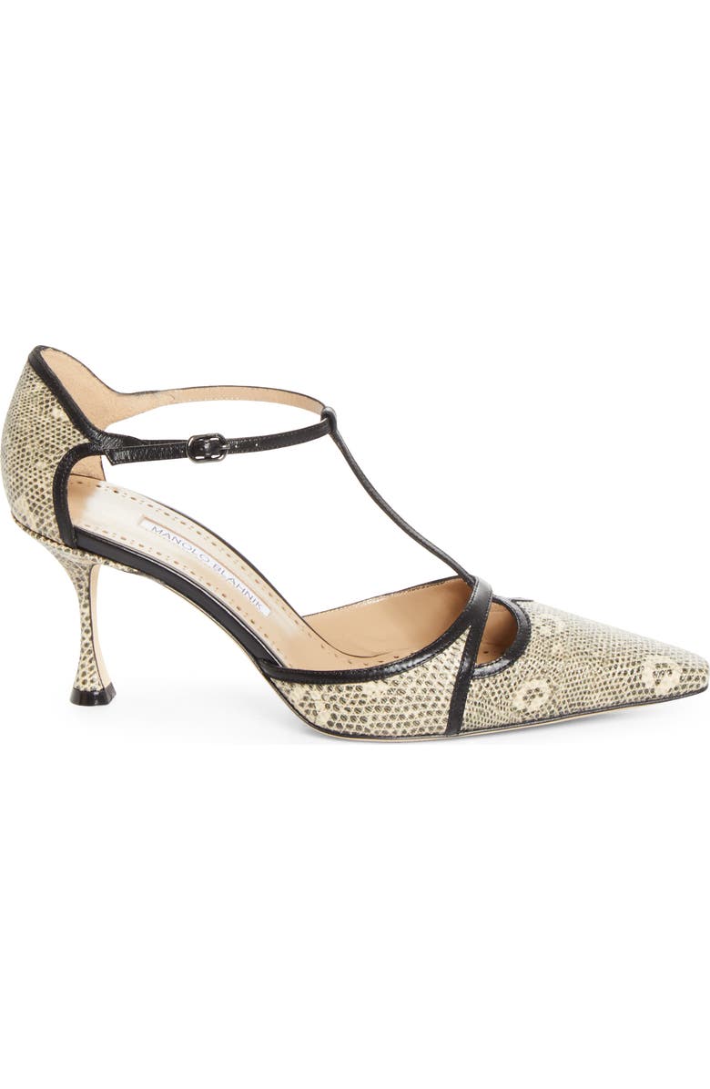 Manolo Blahnik Gish T-Strap Pump, Alternate, color, Ivory/Black