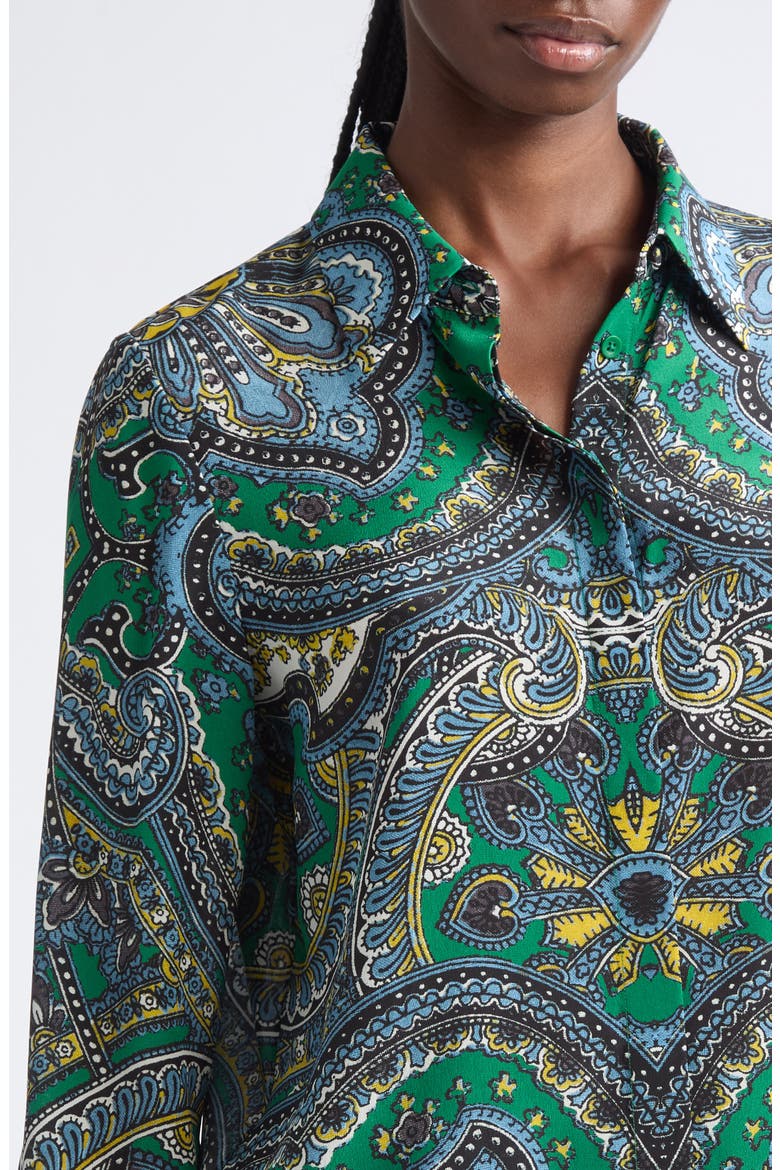 Willa Printed Silk Shirt, Alternate, color, BON VOYAGE DEEP EMERALD