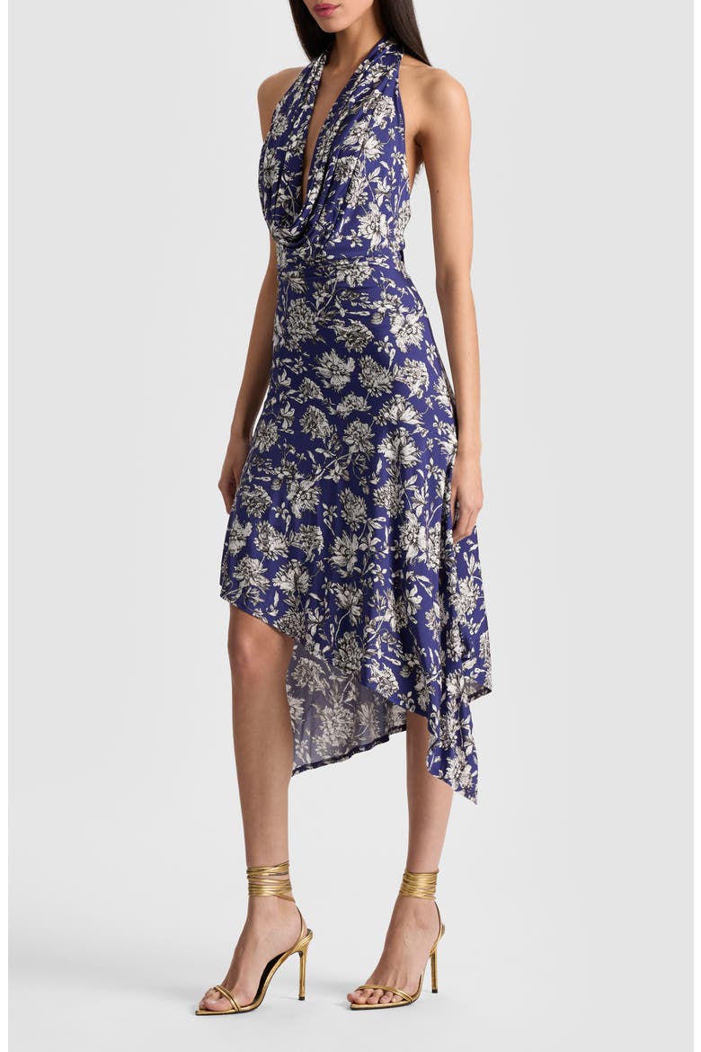 Dani Floral Asymmetric Halter Dress, Alternate, color, BLOOMING WILD INDIGO