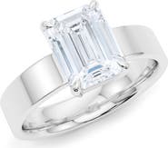 HauteCarat Emerald Cut Cigar Lab Created Diamond Ring