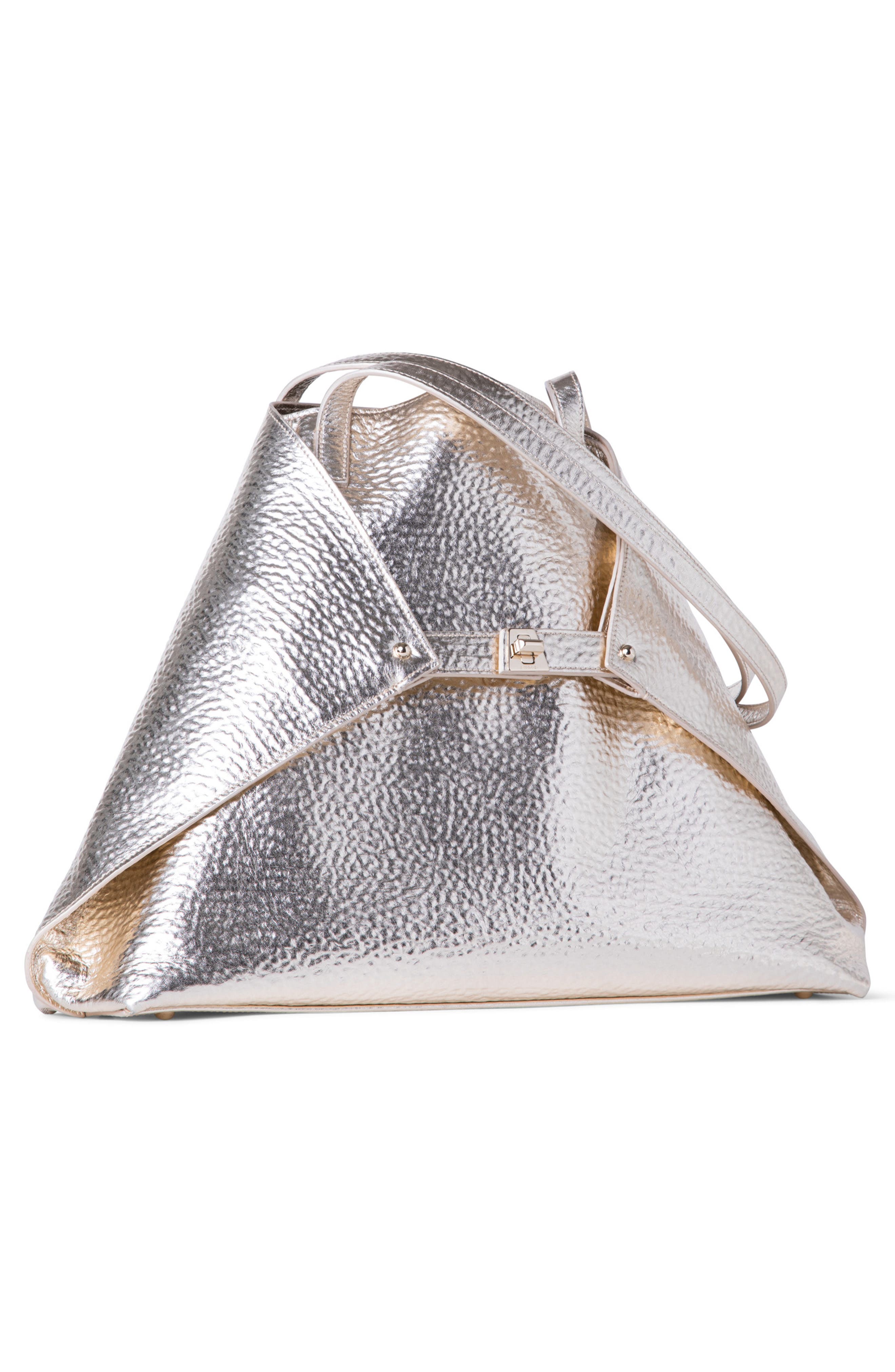 Medium AI Metallic Calfskin Leather Tote, Alternate, color, 033 STUCCO METALLIC