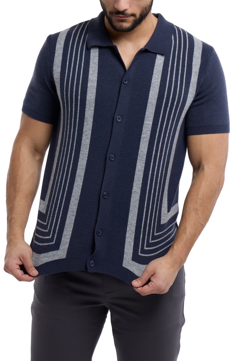 Spring + Mercer Stripe Polo Sweater, Alternate, color, Navy