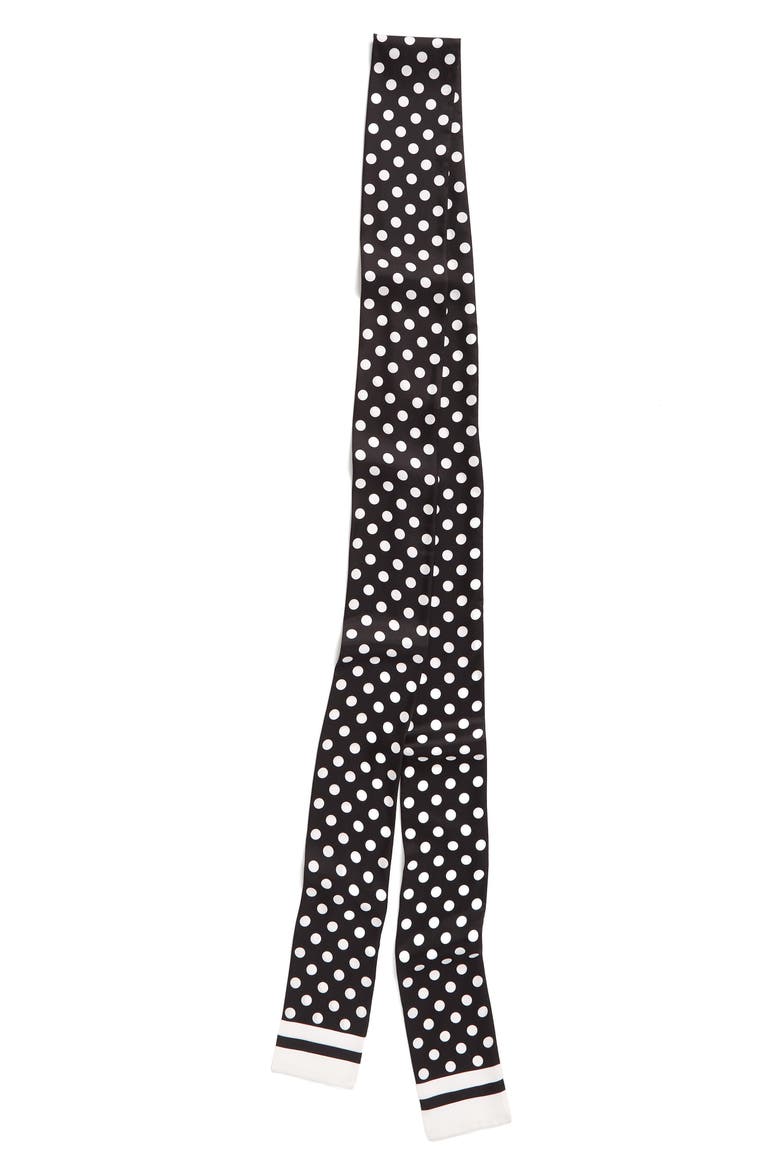 polka dot skinny silk scarf, Alternate, color, BLACK