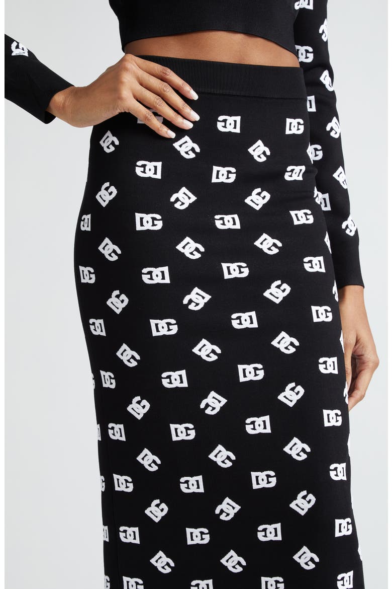 Monogram Jacquard Midi Sweater Skirt, Alternate, color, NERO/ BIANCO