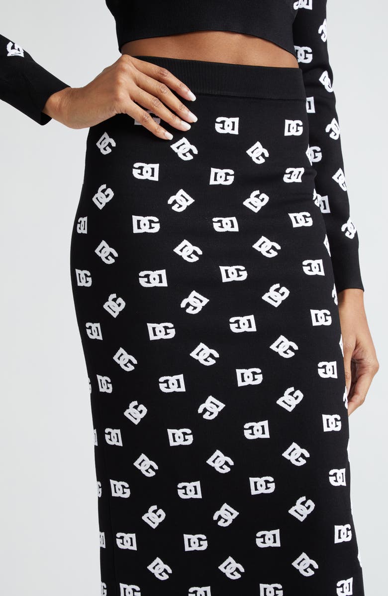 Dolce&Gabbana Monogram Jacquard Midi Sweater Skirt, Alternate, color, Nero/ Bianco