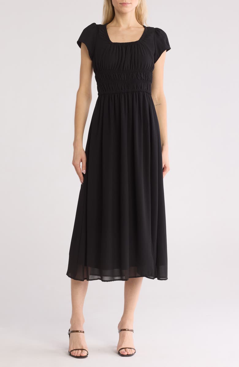 WISHLIST Short Sleeve Ruched Midi Dress, Main, color,