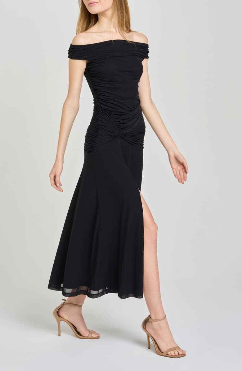 WAYF x Hannah Lovey Porter Margaux Off the Shoulder Ruched Dress, Alternate, color, Black