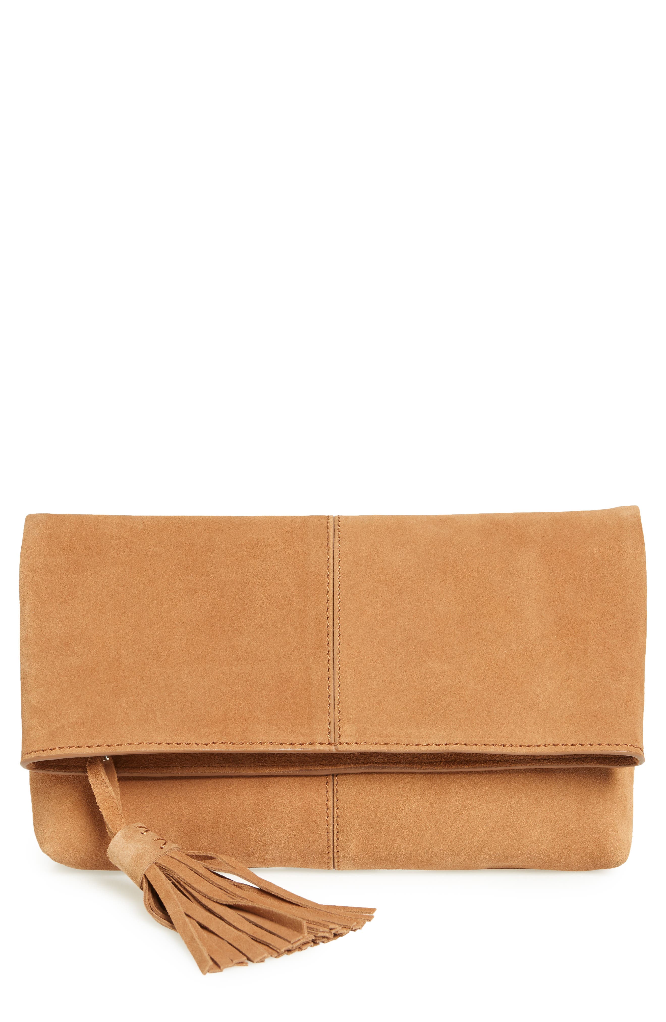 Suede Clutch, Main, color, COGNAC