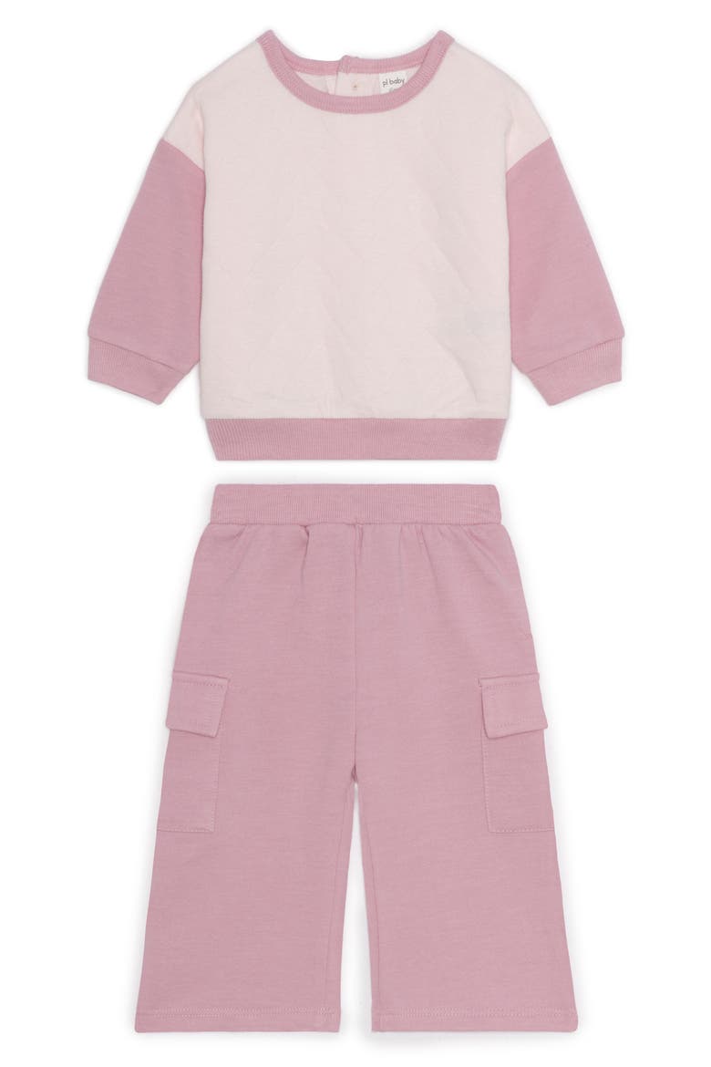 Quilted Fleece Sweatshirt & Sweatpants Set, Main, color, PINK