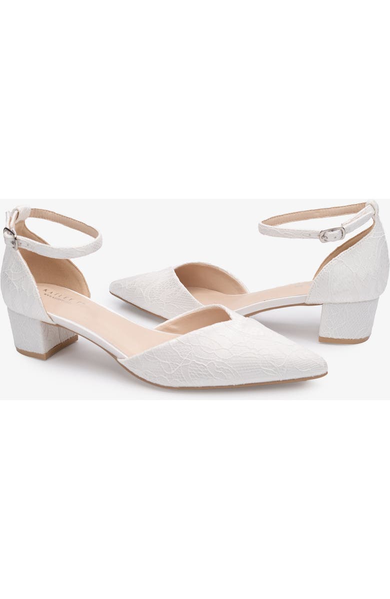 Kailee P Adele Light Blue Lace Pointy Toe Block Heel with Ankle Strap, Alternate, color, White