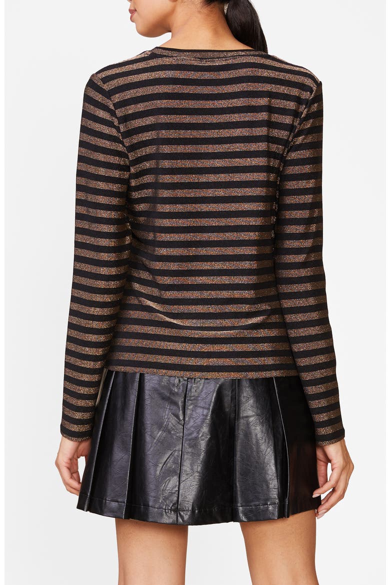 Metallic Striped Fitted Knit Top, Alternate, color, BLK/ GOLD
