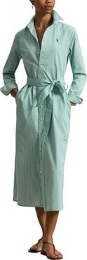 Polo Ralph Lauren Tie Waist Long Sleeve Maxi Shirtdress