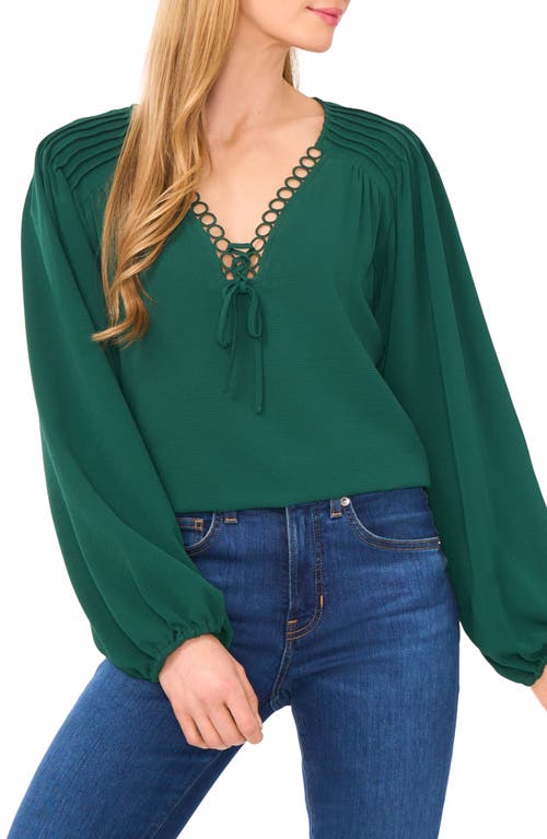 Cece Circle Lace Long Sleeve Pintuck Top In Green