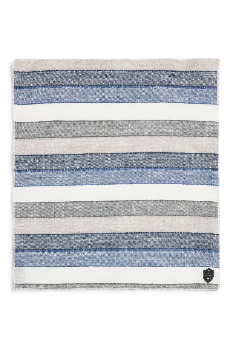 Stripe Linen Pocket Square, Alternate, color, BLUE