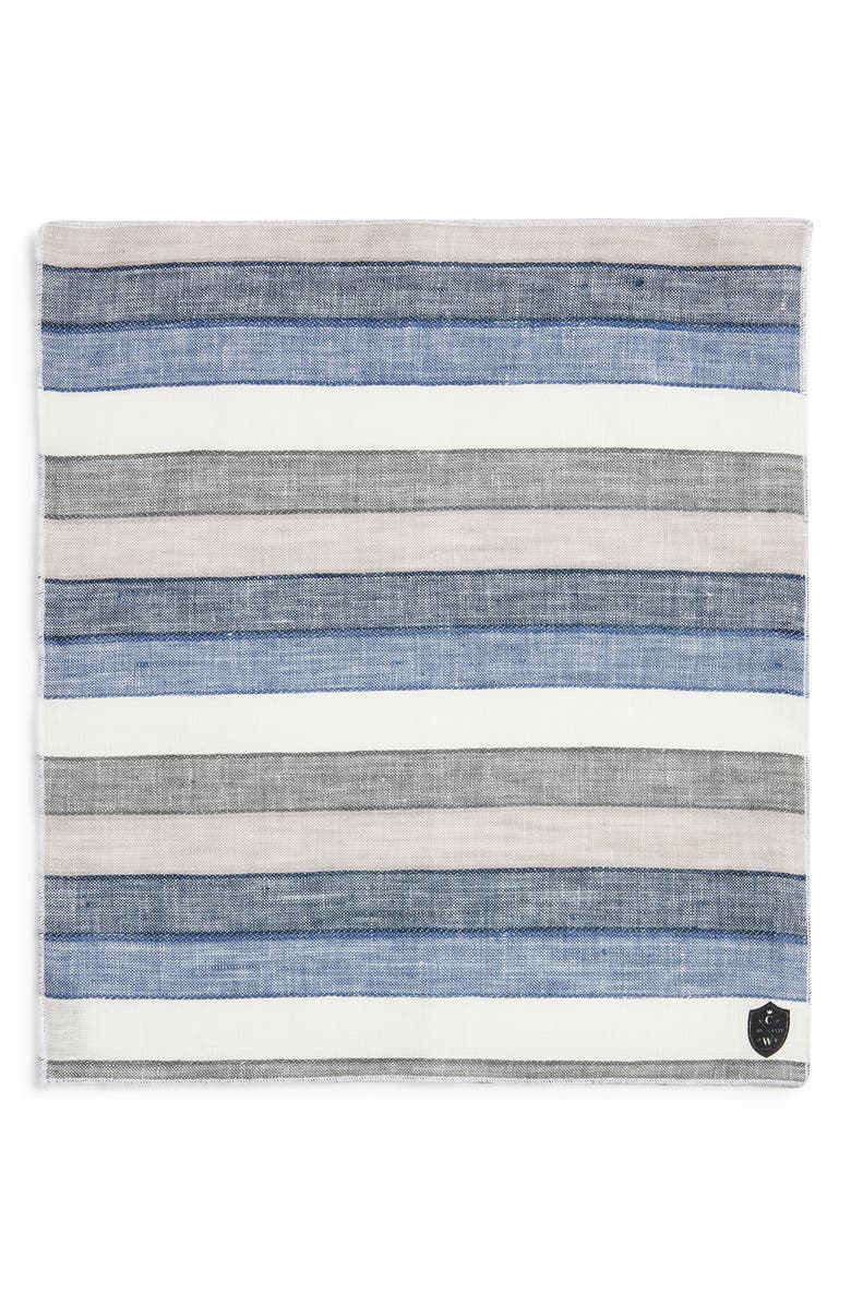CLIFTON WILSON Stripe Linen Pocket Square, Alternate, color, Blue