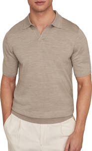 Reiss Duchie Johnny Collar Short Sleeve Wool Polo Sweater