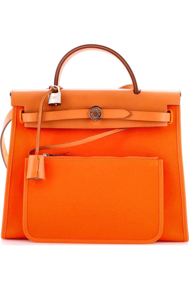 Pre-Owned Hermes Herbag Zip Leather and Toile 31, Alternate, color, Orange H