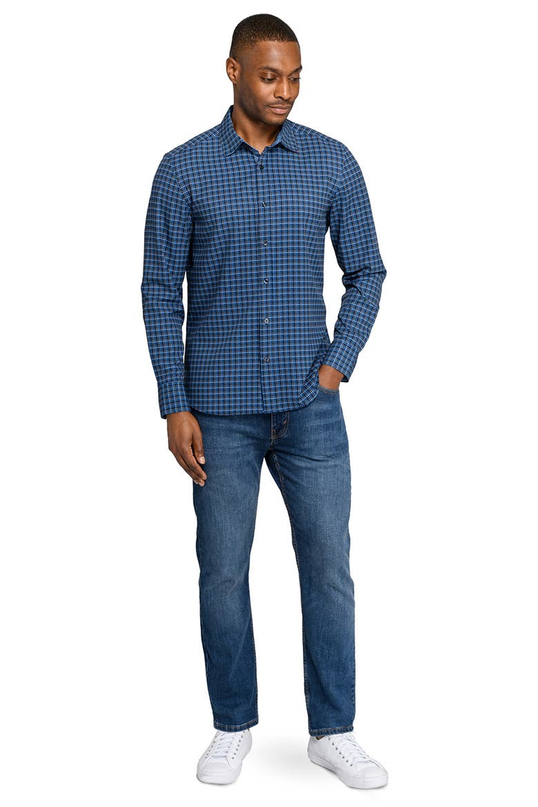Plaid Woven Long Sleeve Basic, Alternate, color, NAVY/BLACK
