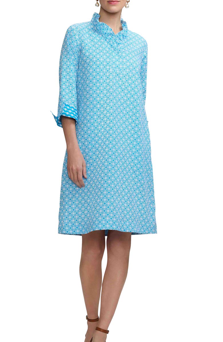 Foxcroft Tammy Geo Lattice Cotton Shirtdress, Alternate, color, Blue/White