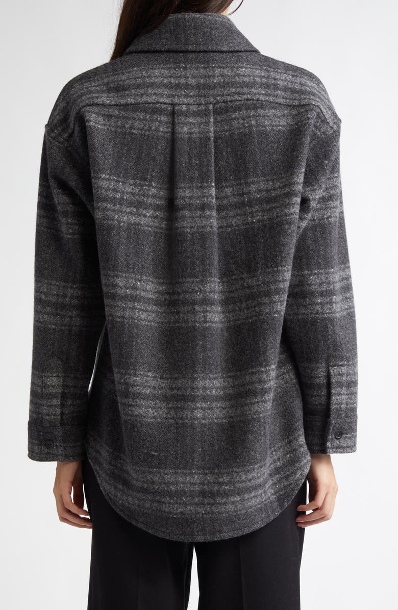 Johnstons of Elgin Oversize Donegal Cashmere & Wool Button-Up Shirt, Alternate, color, Grey / Charcoal Check