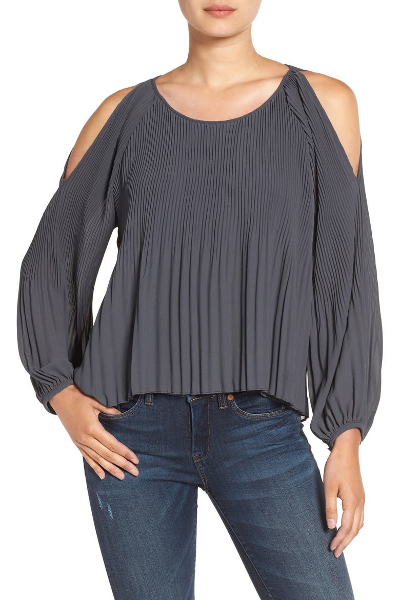 ASTR Pleated Cold Shoulder Top, Main, color, DARK GREY