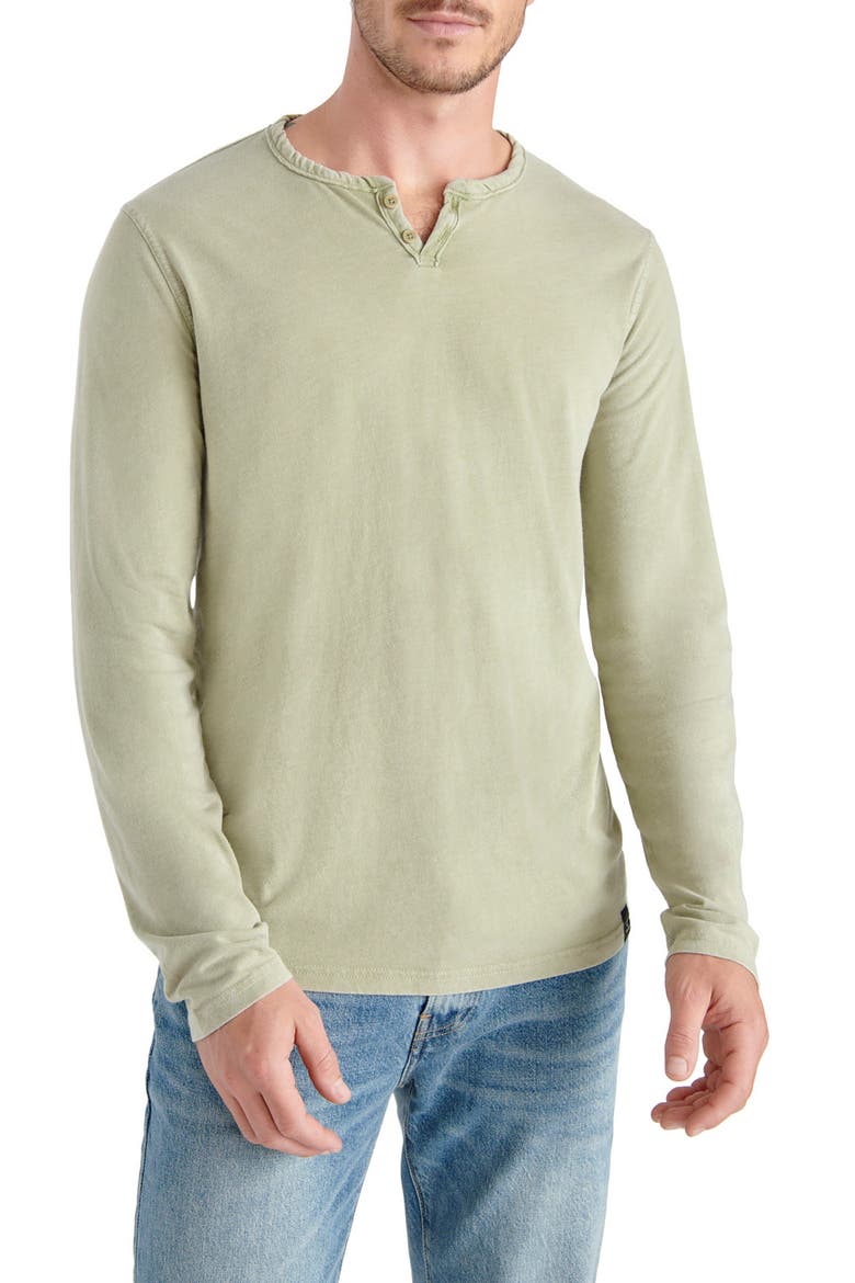 Notch Neck Mineral Wash Long Sleeve T-Shirt, Main, color, LODEN GREEN